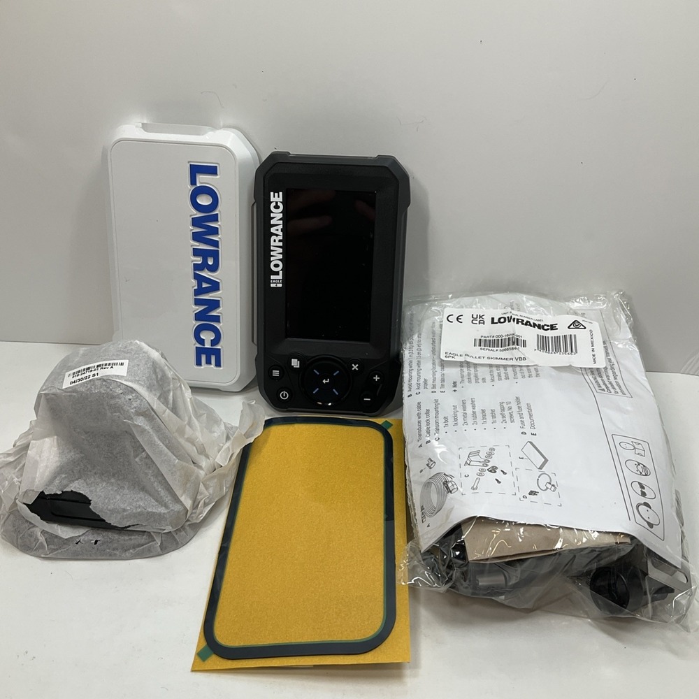 Lowrance Eagle 4 Sonar W/Bullet Transducer Skimmer, Sun Cover Swivel Bracket